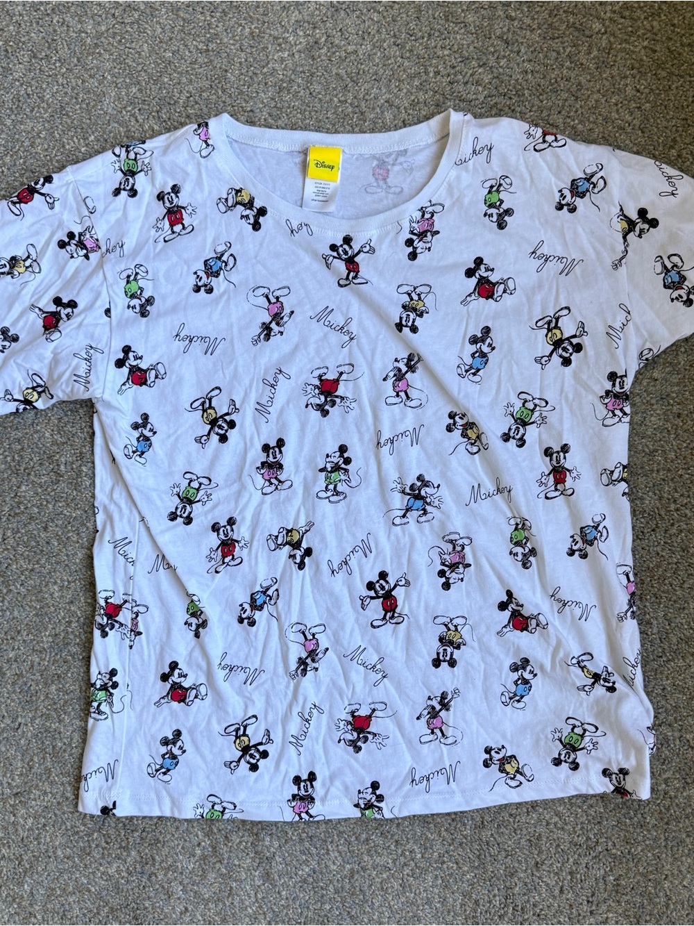Disney White Short Sleeve Tee with Multicolor Mickey Mouse Print